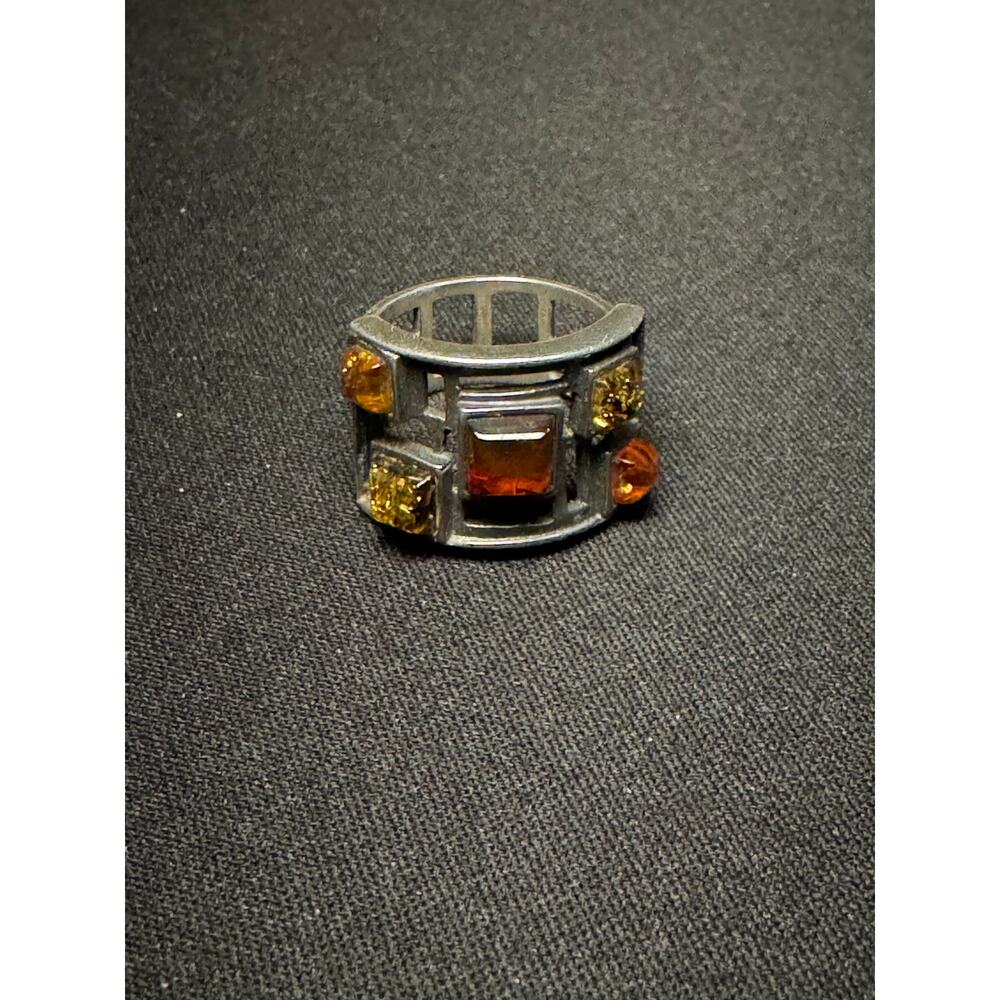 925 Silver 5 Shades of Amber Size 7 Cut Out Ring - Picture 5 of 5
